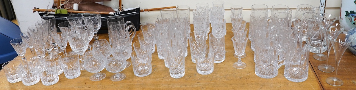 A collection of crystal glassware to include a set of ten tankards, wine glasses and tumblers, tallest 19cm. Condition - varies, mostly fair